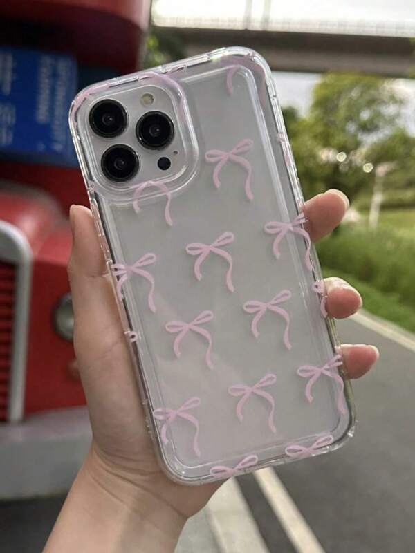 Bow-Knot 1pc Pink Bow Design Phone Case, Transparent Shockproof Air Cushion Protective Cover Compatible With IPhone 16 Pro Max, 11/12/13/14 Plus, XR/7/8 Plus, 15 Pro Max