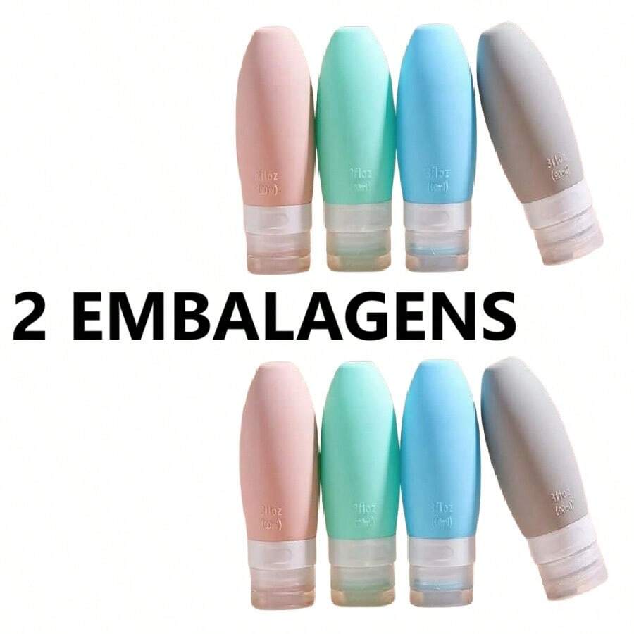 Kit 4 90ML Silicone Bottles With Transparent Case Useful For Travel Dispenser - 2 GÓI - Xem 1