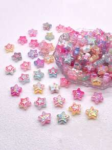 10pcs Random Style English Alphabet Drop Oil Love Star Acrylic Jelly Real Color Beads DIY Mobile Phone Chain Keychain Ballpoint Pen Handmade Materials And Decoration Accessories Loose Beads