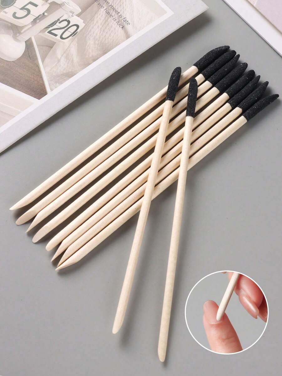 10 件装双头指甲角质层推刀木质设计棒黑色砂砾去除死皮橙色木棒适用于美甲工具 - 彩色 - 查看 1