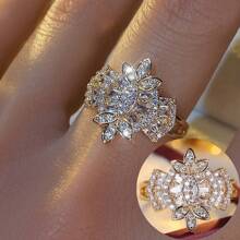1pc Women's Elegant & Classy Fashionable Ring Inlaid With Synthetic Zirconia, Suitable For Daily Wear, Dates, Work, Versatile