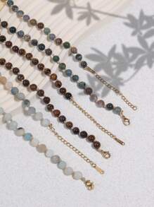 6 毫米天然石打结串珠项链、磨砂亚马逊石颈链、虎眼石颈链、优雅宝石项链、精致珠宝诞生石项链礼物 - 彩色 - 查看 5