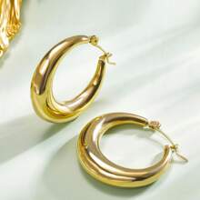 MDFUN 14K Gold Plated 316L Stainless Steel Thick Hoop Earrings, Lightweight Yet Substantial Gold Tone Earrings, For Women - Gold - View 1