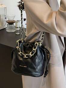 Bolso de hombro tipo cubo con decoración de cadena de moda versátil, bolso de bandolera simple y elegante