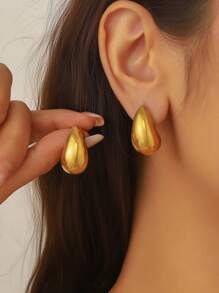 1 对不锈钢镀金简约几何珠水滴耳钉，女士女孩日常、节日、婚礼、派对、生日、节日装饰或礼物 - 金色 - 查看 9