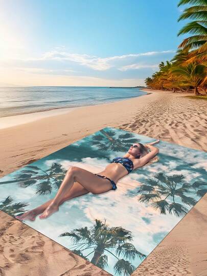 1pc New Outdoor Waterproof Anti-Sand Digital Printed Picnic Mat/Beach Towel, Fashionable And Fresh Pattern, Suitable For Camping And Picnicking