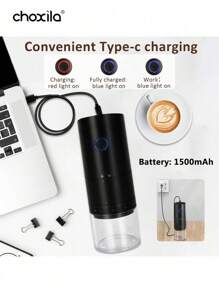 choxila 1 件升级版便携式电动咖啡研磨机，可充电咖啡豆研磨机，38 档精确研磨设置，带刷子外部调节，黑色，适用于家庭、旅行、办公室和返校 - Electric Coffee Grinder(Plus) - 查看 7