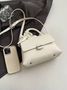 Fashionable Solid Color Women PU Handbag Versatile Solid Shoulder Bag Crossbody Bag Minimalist Square Bag - Beige - View 8