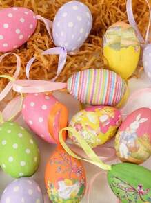 1/4/12 件泡沫复活节彩蛋复活节快乐派对家居装饰品彩色兔子鸟蛋挂饰 DIY 工艺品儿童礼物玩具 - 彩色 - 查看 5