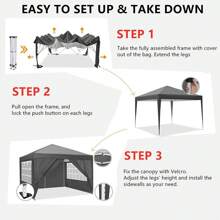 tooluck 3x3m Gazebo Waterproof Folding Tent Tonnelle Gazebo Carpas Cenadores With 4 Side Walls Sturdy Folding Gazebo For Outdoor Use With 50+ UV Protection Pop-Up Garden Party Tent For Outdoor Use Wedding Market - 灰色 - 查看 3