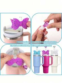 6 件/套可爱蝴蝶结和水钻可重复使用硅胶吸管帽、吸管顶盖，适合 20-40 盎司玻璃杯、饮料配件、派对桌面装饰，圣诞节、生日的绝佳礼物 - 彩色 - 查看 7
