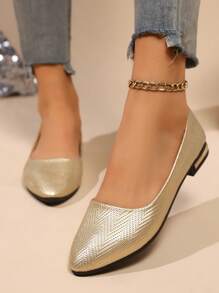 (For Wide/Thick Feet, Please Order One Size Up) Women's Flat Shoes, Soft Leather Suitable For Dresses, Comfortable Soft Sole Pointed Toe Flats, Versatile French Casual Shoes, Korean Style Elegant Flats, Gold Flat Shoes For Work/Formal Occasions (For Wide/Thick Feet, Please Order One Size Up) - Gold - View 3