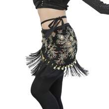Women's Tassel Belly Dance Hip Scarf With Gold Coin Tassel Triangle Scarf Belt Skirt Carnival Stage Performance Carnival Waist Chain Embroidered Shawl Hip Triangle Scarf Latin Dance Sequin Tassel Hip Scarf - Multicolor - View 3