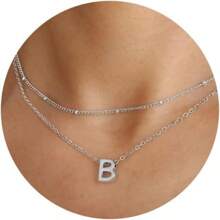 1 Pc Stainless Steel Layered Initial Necklace Tiny A-Z Pendant Choker Necklace Cute Initial Letter Necklace For Women