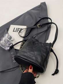 Bolso de hombro tipo cubo con decoración de cadena de moda versátil, bolso de bandolera simple y elegante