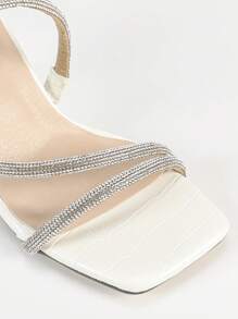 Women's White High Heel Sandals, New Fashionable Comfortable Minimalist Design, Suitable For Spring And Summer, With Shining Rhinestone - White - View 4