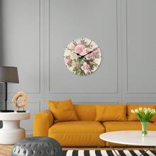1 pieza Reloj de pared de madera con patrón floral de rosa vintage elegante, reloj silencioso sin tictac, decoración del hogar para la sala de estar, regalo para amantes de las flores, 10/12/14/16 pulgadas (baterías no incluidas)