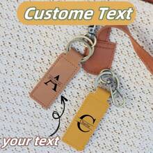Customized Name Text Keychain, Personalized Leather Keychain, Wedding Anniversary Gift Engraved Leather Keychain Pendant, Holiday Gift, Send To Friends, Send To Lovers - Multicolor - View 11
