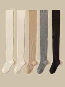 1双/2双/3双/5双装 女士过膝长袜，适合搭配靴子，舒适保暖 - 彩色 - 查看 3