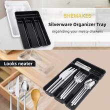 1 szt. Organizer na sztućce, plastikowa tacka na sztućce z PP do szuflady kuchennej na biurko, szafkę lub szufladę, organizer na przegródki na przybory, pałeczki i przybory kuchenne, artykuły szkolne