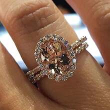 2 件 18K 香槟宝石戒指，镀玫瑰金，结婚珠宝，女士订婚周年纪念礼物 - 香檳色 - 查看 3