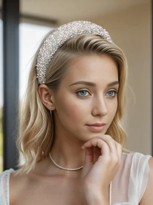 1pc Luxury Crystal Rhinestone Headband, Baroque Faux Pearl Hairband, Suitable For Daily Commute, Party, Ceremony - Multicolor - View 3