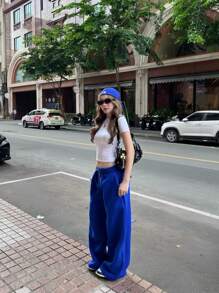 VIBEWAVE Elastic Drawstring Oversized Thin Knit Casual Street Pants, Spring/Summer