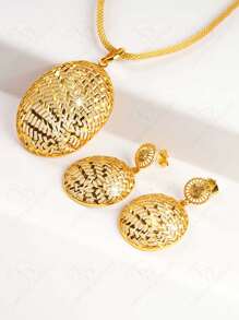 24K Gold Plated 2pcs Fashionable Spider Web Patterned Hollow Out Jewelry Set For Women, Suitable For Party, Wedding, Anniversary, Daily Wear