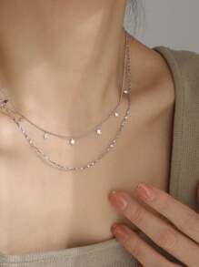 小方形项链女轻奢时尚高级感设计 - 銀色 - 查看 1