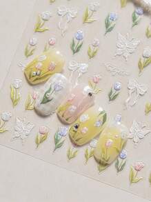 Tulip 5D Nails Stickers Spring Jelly Tulips Flower Butterfly Pink Blue Blossom Design Summer Nail Ornaments Nail Art Decorations