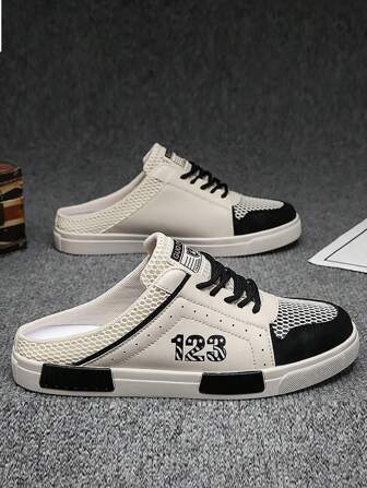 男士厚底户外拖鞋，防滑休闲运动拖鞋，大码 47 一脚蹬透气网眼男鞋，系带防臭时尚日常工作休闲运动运动鞋