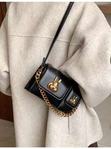 2025 New Fashion Rabbit Design Motorcycle Crossbody Bag, Women Spring Shoulder Chain Underarm Bag Stylish Sling Bag - Black - View 7