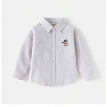 男童长袖刺绣休闲衬衫，春季