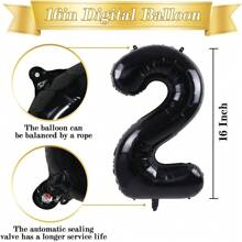 16 英寸黑色字母和数字气球铝箔氦气黑色字母派对气球聚酯薄膜气球字母和数字气球铝箔适用于生日婚礼周年派对装饰 - 黑色 - 查看 11