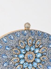 闪闪发光的奢华水钻装饰手提包，小手拿包，优雅适合晚礼服、婚礼、派对，配有金属链，时尚女士手提包，新娘钱包 - 淺藍色 - 查看 5