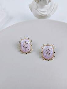 Un par de pendientes de planta de gota de aceite francesa en color púrpura son versátiles, exclusivos, de alta gama, elegantes y generosos. Se pueden combinar con faldas para asistir a fiestas y son la primera opción para regalos de fiesta. - Morado - Ver 2