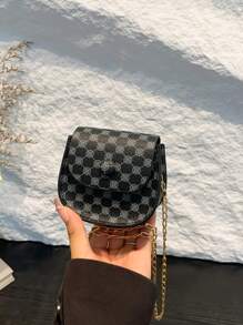 1pc Fashionable And Popular Mini Lipstick Bag For Girl Ins Fashionable Versatile Chain Crossbody Bag Plaid Small Bag, Fashionable Versatile Plaid Small Flower Shoulder Bag Fashionable Commuter Crossbody Chain Small Square Bag, Flip Design Magnetic Buckle Closure, Suitable For Girls To Go Out Shopping, Attend Parties, Daily Use, Giving Gifts To Friends Is A Good Choice - Chain Crossbody Bag - View 4