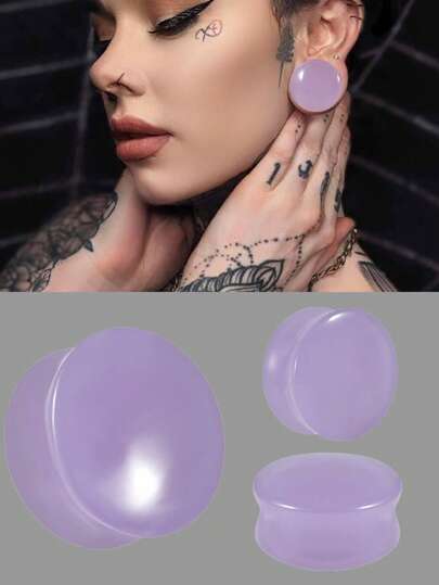 1 par de expansores de oído de vidrio sólido transparente de color púrpura sin rosca, túneles para perforación corporal, joyería para uso diario de hombres y mujeres de 6-30mm