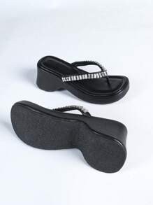 女士厚底软底防滑时尚露趾厚底凉鞋 - 黑色 - 查看 2