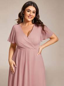 Plus Size Chiffon Ruffle Hem Contrast Color Bridesmaid Dress - Baby Pink - View 6