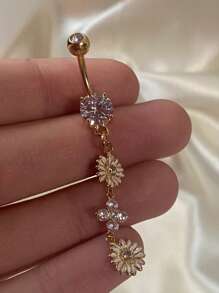 1 件 14G 钻石 CZ 花形肚脐环银金肚脐环吊坠花形肚脐环吊坠肚脐环 CZ 链穿孔 10 毫米