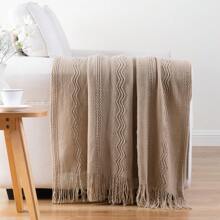 Tan Throw Blanket For Couch Sofa, Boho Decorative Throw Blanket With Fringe, Taupe Knitted Blanket Throws, Home Decor, 50"X60"