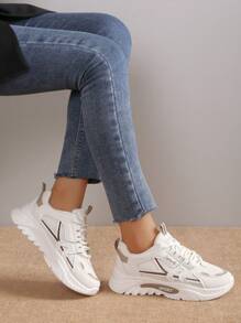 New Style Lace-Up Casual Sports Shoes, Soft Sole Chunky Sneakers, Lightweight Non-Slip Running Shoes