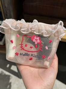 Sanrio Sanrio 1 szt. Cute Cartoon Hello Kitty Haft Kosmetyczka, przenośna kosmetyczka, odporna na plamy siatkowa torba z zamkiem błyskawicznym, torebka do przechowywania chusteczek menstruacyjnych