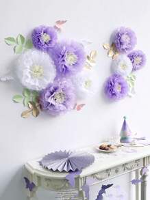 23 件/套纸绒球花朵蓬松套件，纸巾菊花配蝴蝶和橄榄叶套件适用于婚礼、生日派对、新娘送礼会、单身派对房间墙壁背景装饰派对和活动装饰绒球