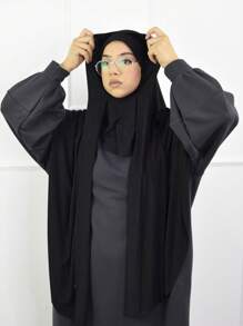 1pc Muslim Classic Women's Instant Jersey Hijab Scarf, Soft And Comfortable High-Quality Fabric, Suitable For Daily Wear - Black - View 1