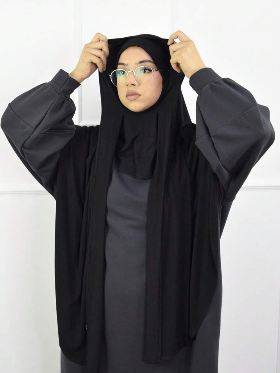 1pc Muslim Classic Women's Instant Jersey Hijab Scarf, Soft And Comfortable High-Quality Fabric, Suitable For Daily Wear - Black - View 1