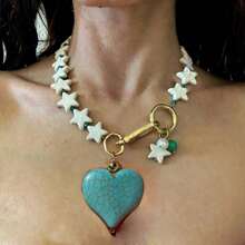 2025 Ster Steen Kralen Turquoise Blauw Hart Hanger Mode Ketting Voor Vrouwen Meisjes Feest Sluiting Parel Bruiloft Dagelijkse Handgemaakte Sieraden