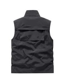 Nouvelle 2025 Gilet casual d'été unicolore pour hommes, gilet de pêche multipoches simple et élégant pour l'extérieur, multifonction - Noir - Voir 2