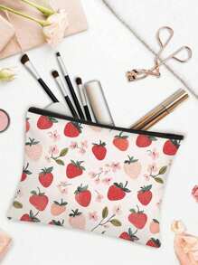 1 Túi đựng đồ trang điểm in họa tiết dâu tây - Túi đựng đồ vệ sinh du lịch bằng polyester nhẹ và không mùi, Túi vải đa năng hoạt hình dâu tây vui nhộn, Túi đựng sạc, Túi đựng đồ trang điểm du lịch thiết yếu - Nhiều màu - Xem 2